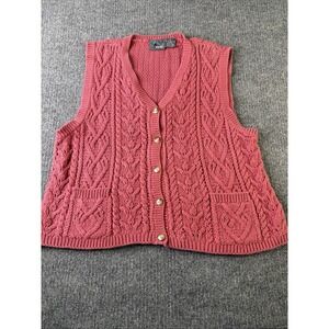 Lizwear Pink Cable Knit Sweater Vest Women's Medium‎ 100% Cotton Button Front